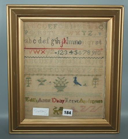 Framed Victorian sampler dated 1888